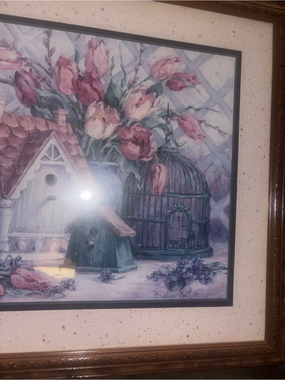 Vintage Floral Print titled Birdhouse Blessings By Barbara Mock